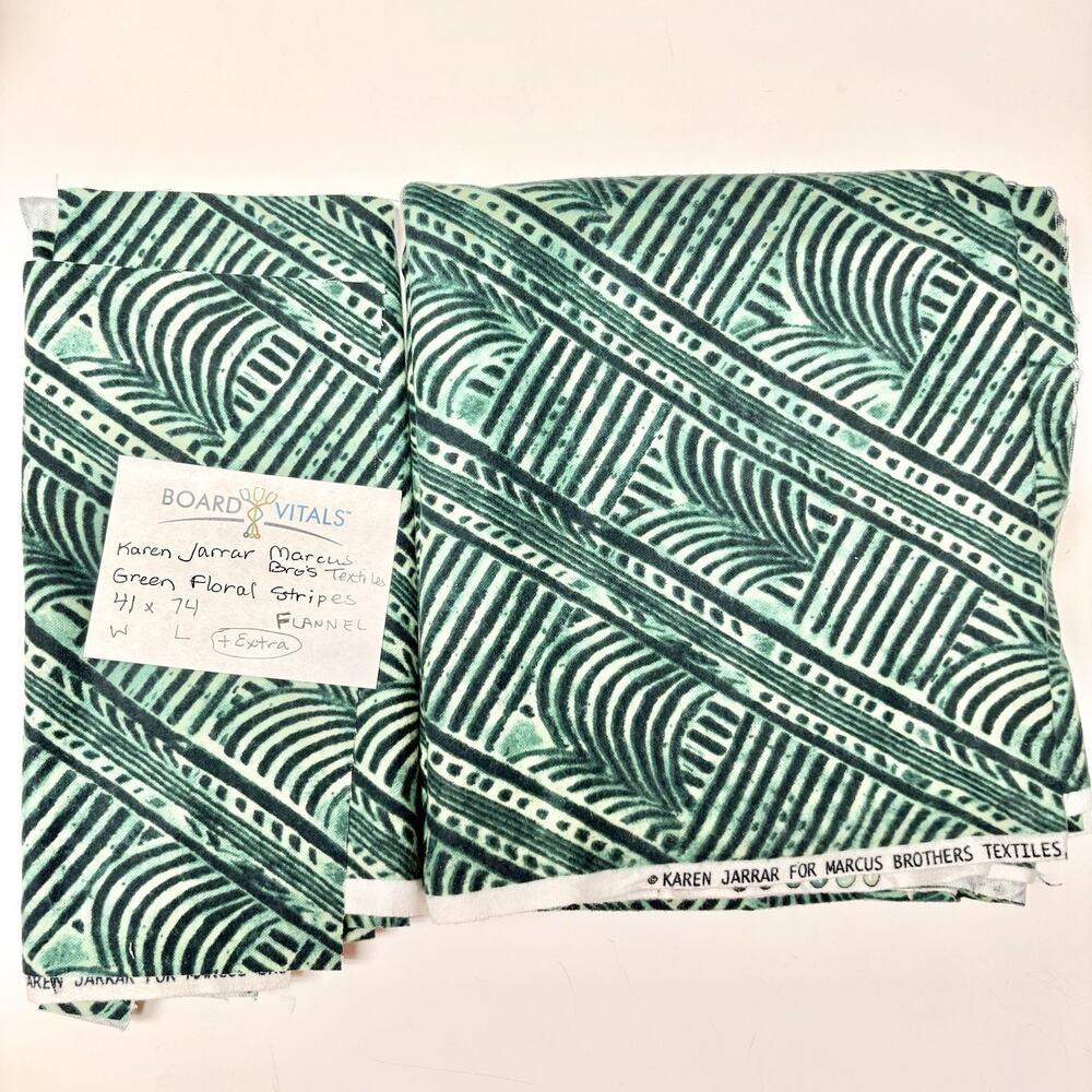 Vtg Karen Jarrar Flannel Fabric 1990s 41x74" Marcus Bros Floral Stripes Quilting